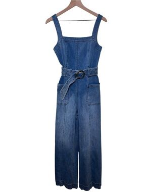 Anthropologie PILCRO Denim Wide Leg Jumpsuit Belted Utility Sz 4 Boho Minimalist